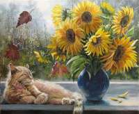 Без бренда «Подсолнухи в синей вазе возле кота» в Казане