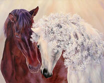 Конь и лошадь с цветами в гриве