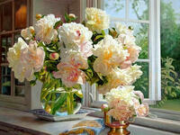 Без бренда «Ваза с букетом белых пионов у окна» в Казане в интернет-магазине  Без бренда «Ваза с букетом белых пионов у окна» в Казане