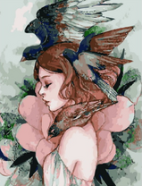 Без бренда «Девушка с большим цветком и птицы» в Казане в интернет-магазине  Без бренда «Девушка с большим цветком и птицы» в Казане