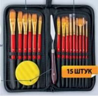 Без бренда «Набор кистей для рисования в чехле, премиум набор (15 нейлоновых кистей, 1 мастихин) красные» в Казане