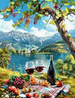 Без бренда «Винный натюрморт с бокалами, бутылкой вина, фруктами и ягодами» в Казане