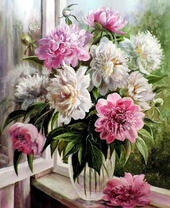 Без бренда «Пионы в прозрачной вазе у окна» в Казане